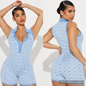 Fashion Nova Sexy Blue & White Feeling Something New Sweater Romper